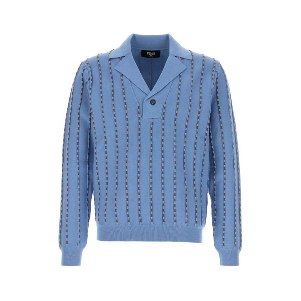 Fendi Men Cerulean Blue Cotton Polo Shirt